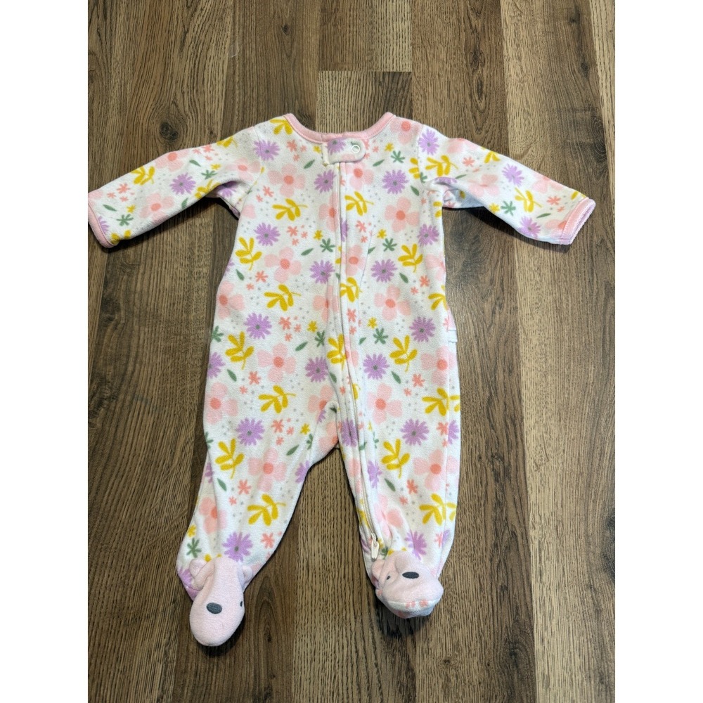 Simple Joys by Carters Sleeper 0-3M Pink Floral Girls Fleece Footie Excellent